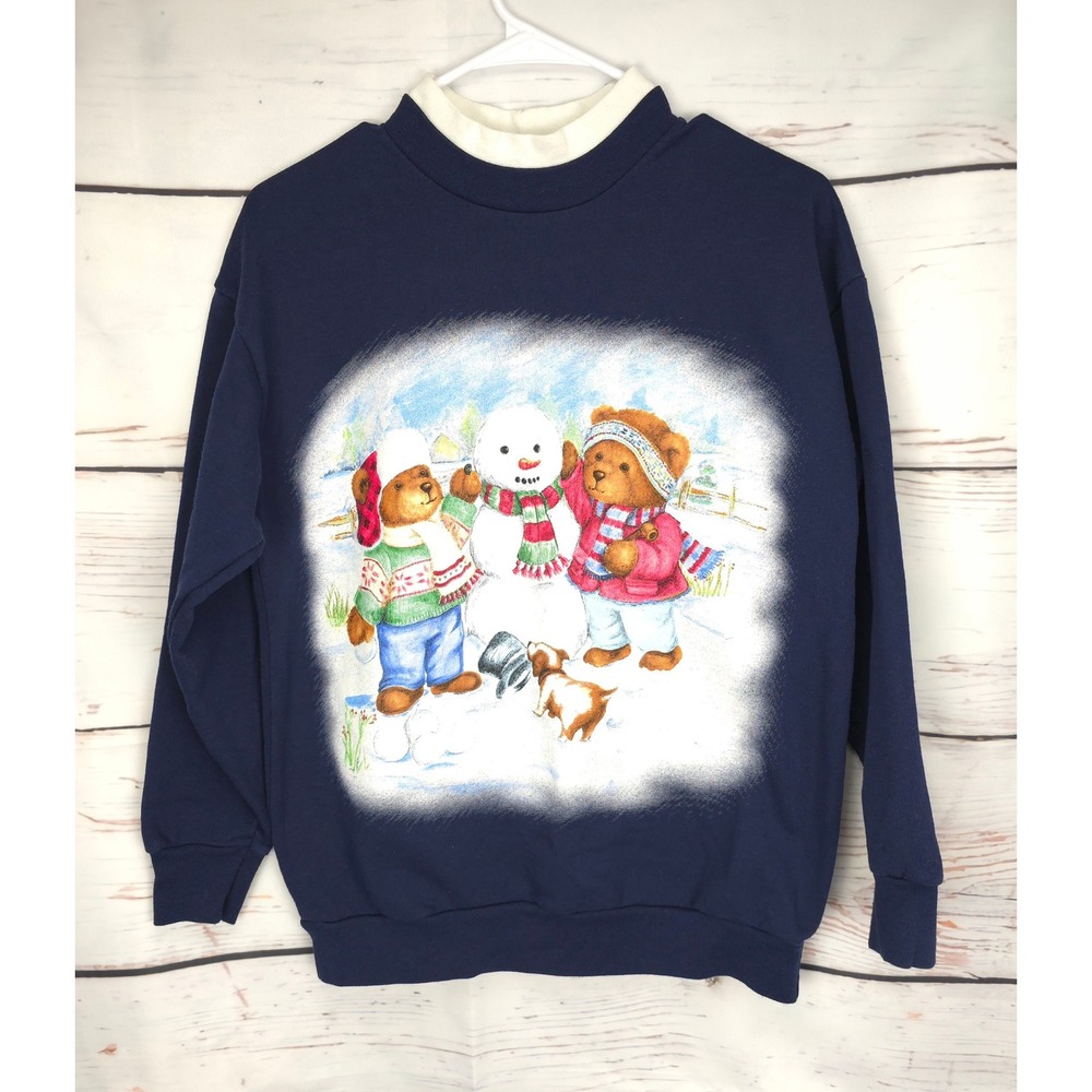 Womens Vintage Crew Neck Sweatshirt Snowman Bear Cottagecore Grandmacore‎